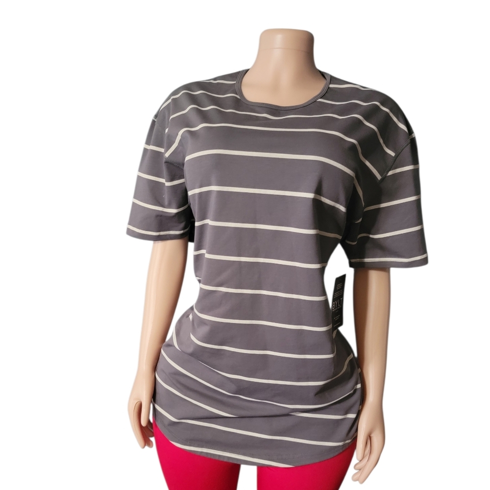 BYLT Basics Women's Gray Striped Tee